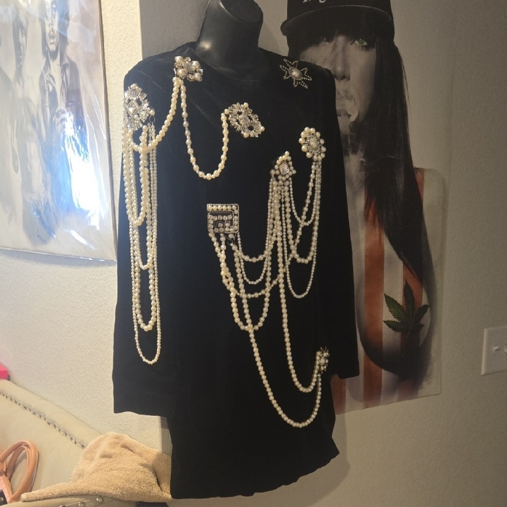 Black Dress with Pearl Embellishments